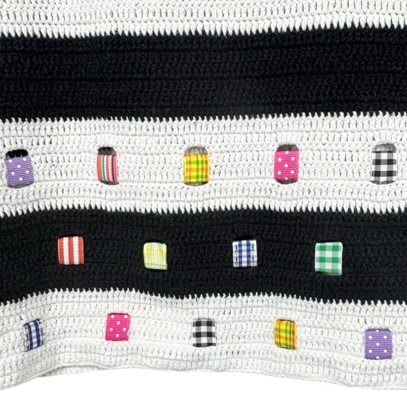 VTG Design Options Knit Black & White Stripes & Patchwork Detail Cardigan S - Picture 4 of 9